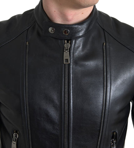 Dolce &amp; Gabbana Elegante giacca da motociclista in pelle nera