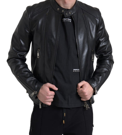 Dolce &amp; Gabbana Elegante giacca da motociclista in pelle nera