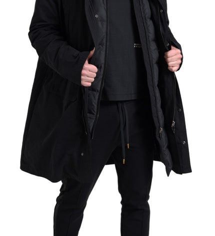 Dolce & Gabbana Elegant Black Hooded Trench Coat