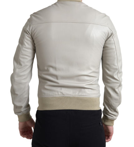 Giubbotto bomber in pelle color crema Dolce &amp; Gabbana