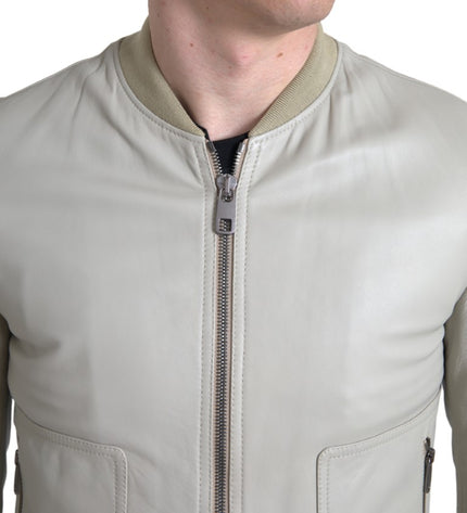 Dolce & Gabbana Cream Leather Bomber Jacket