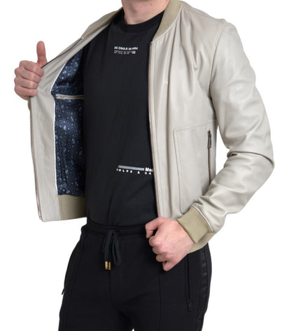 Dolce &amp; Gabbana Krem Deri Bomber Ceket