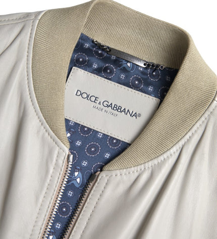 Dolce & Gabbana Cream Leather Bomber Jacket