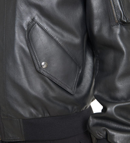 Dolce & Gabbana Elegant Black Leather Bomber Jacket