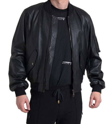 Dolce & Gabbana Elegant Black Leather Bomber Jacket