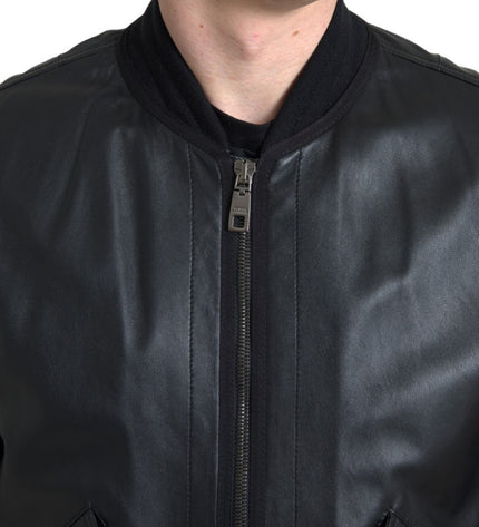 Dolce & Gabbana Elegant Black Leather Bomber Jacket