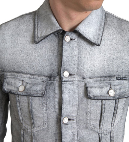 Dolce &amp; Gabbana Elegante giacca in denim stretch di cotone grigio