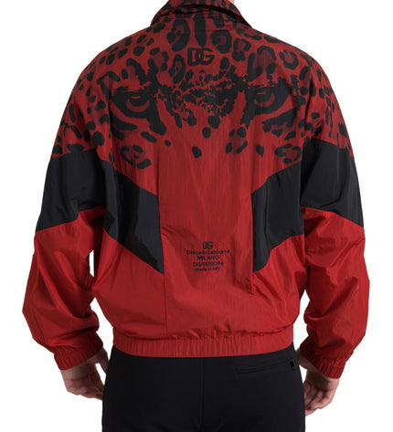 Dolce & Gabbana Red Leopard Zip Sweater Jacket