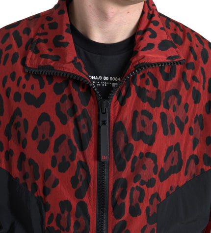 Dolce &amp; Gabbana Giacca maglione con zip leopardata rossa