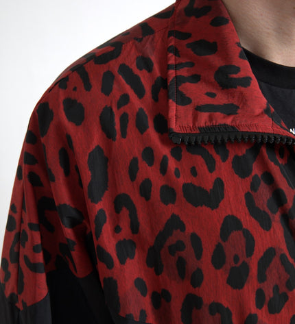 Dolce & Gabbana Red Leopard Zip Sweater Jacket