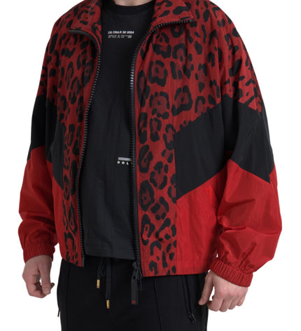 Dolce &amp; Gabbana Giacca maglione con zip leopardata rossa