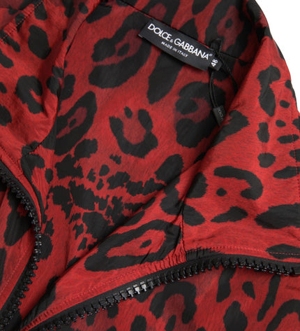 Dolce & Gabbana Red Leopard Zip Sweater Jacket