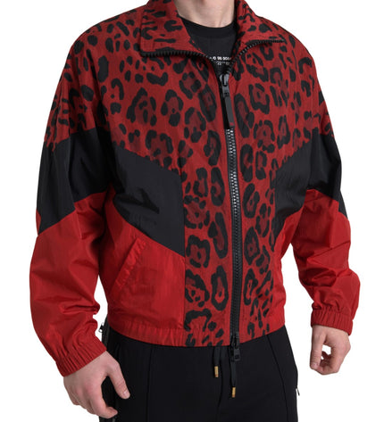 Dolce & Gabbana Red Leopard Zip Sweater Jacket