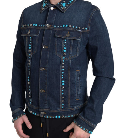 Dolce & Gabbana Embellished Turquoise Denim Jacket