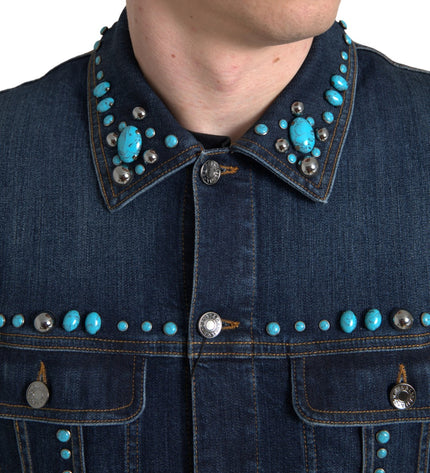 Giacca in denim turchese decorata Dolce &amp; Gabbana