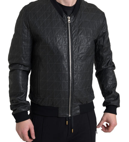 Dolce &amp; Gabbana Zarif Siyah Deri Bomber Ceket