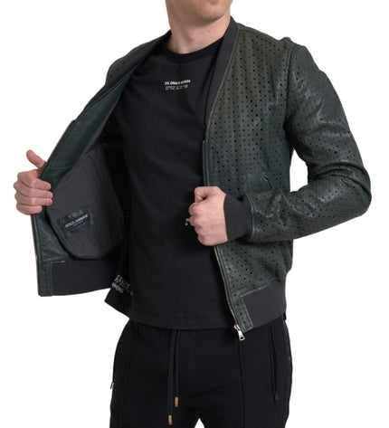 Dolce &amp; Gabbana Bomber in pelle di capra verde smeraldo