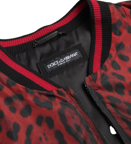 Dolce & Gabbana Red Leopard Print Bomber Jacket