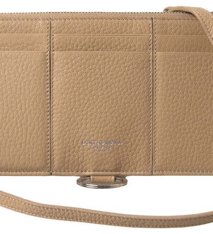 Dolce & Gabbana Elegant Beige Leather Wallet with Detachable Strap