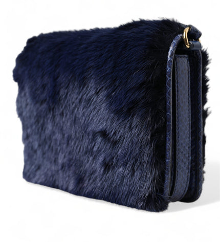 Dolce & Gabbana Exquisite Blue Mink Fur Shoulder Bag