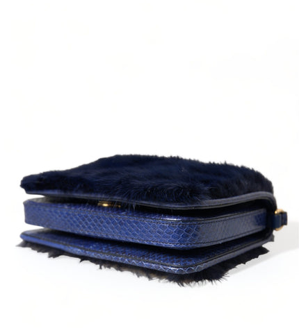 Dolce & Gabbana Exquisite Blue Mink Fur Shoulder Bag