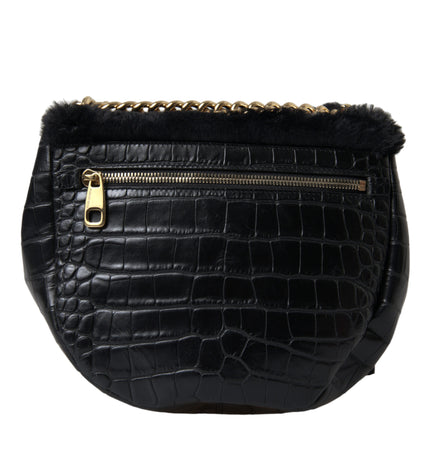 Dolce & Gabbana Exquisite Croc-Embossed Panther Shoulder Bag