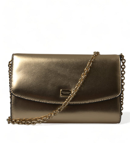 Dolce & Gabbana Elegant Metallic Gold Leather Crossbody Purse