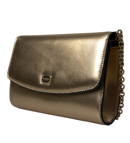 Dolce & Gabbana Elegant Metallic Gold Leather Crossbody Purse