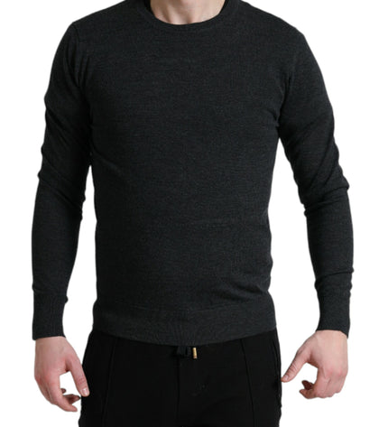 Dolce &amp; Gabbana Elegante maglione pullover in lana grigia