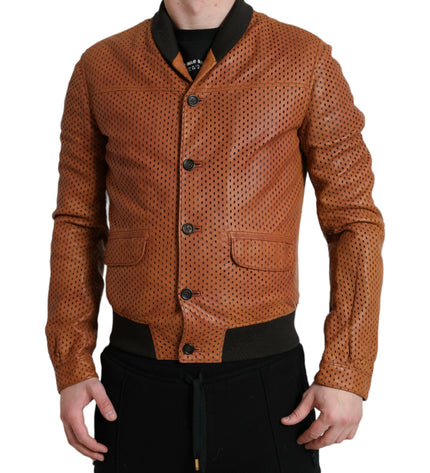 Dolce & Gabbana Elegant Leather Perforated Bomber Jacket