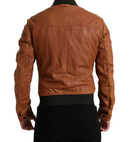 Dolce & Gabbana Elegant Leather Perforated Bomber Jacket