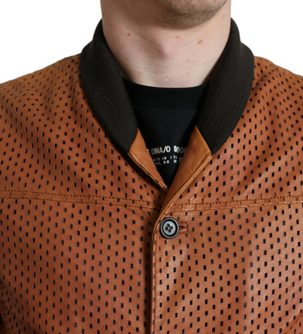 Dolce & Gabbana Elegant Leather Perforated Bomber Jacket