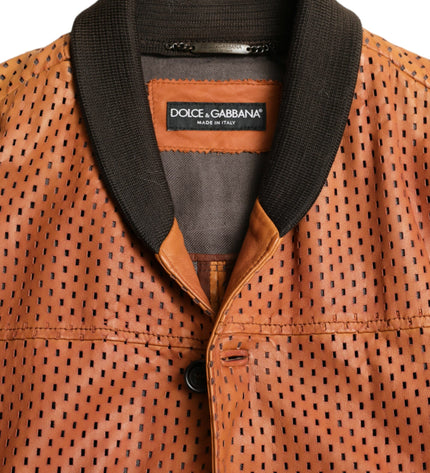 Dolce & Gabbana Elegant Leather Perforated Bomber Jacket