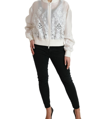 Dolce & Gabbana Elegant White Silk Bomber Jacket