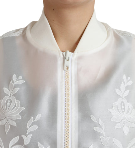 Dolce & Gabbana Elegant White Silk Bomber Jacket