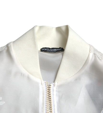 Dolce & Gabbana Elegant White Silk Bomber Jacket