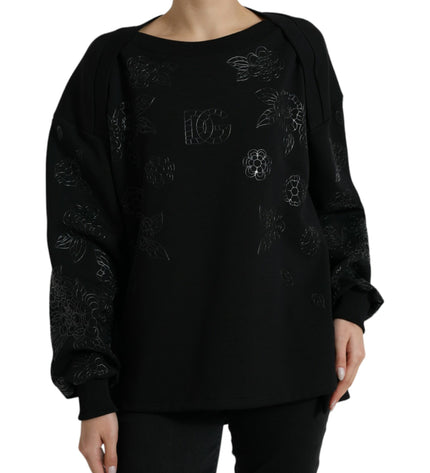 Dolce & Gabbana Elegant Black Floral Applique Sweater