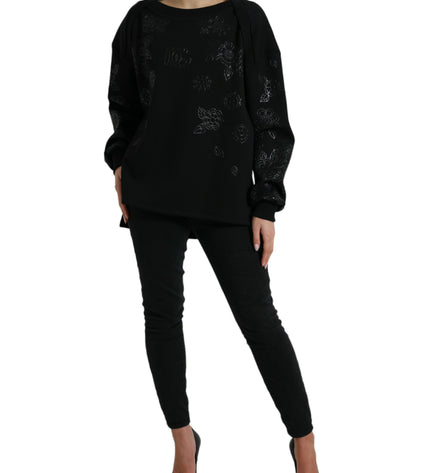 Dolce & Gabbana Elegant Black Floral Applique Sweater