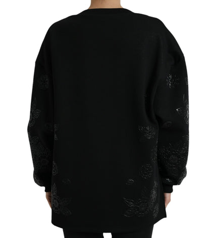 Dolce & Gabbana Elegant Black Floral Applique Sweater