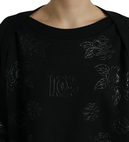 Dolce & Gabbana Elegant Black Floral Applique Sweater