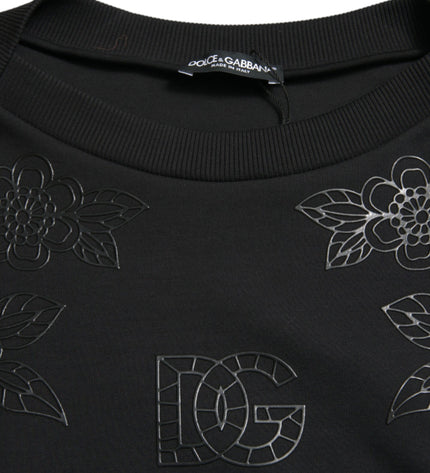 Dolce & Gabbana Elegant Black Floral Applique Sweater