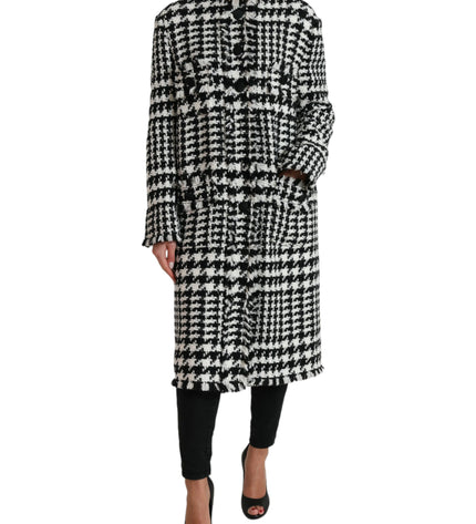 Dolce & Gabbana Elegant Houndstooth Long Trench Coat