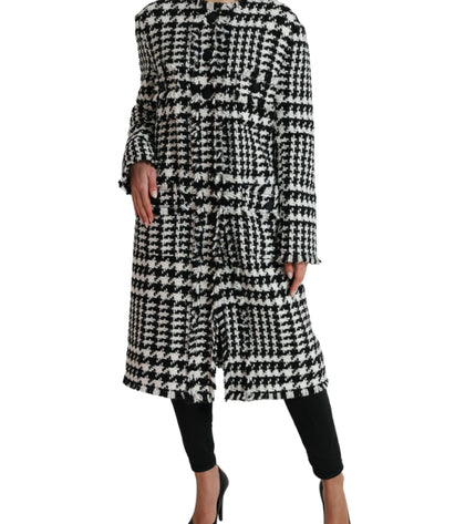 Dolce & Gabbana Elegant Houndstooth Long Trench Coat