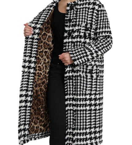 Dolce & Gabbana Elegant Houndstooth Long Trench Coat