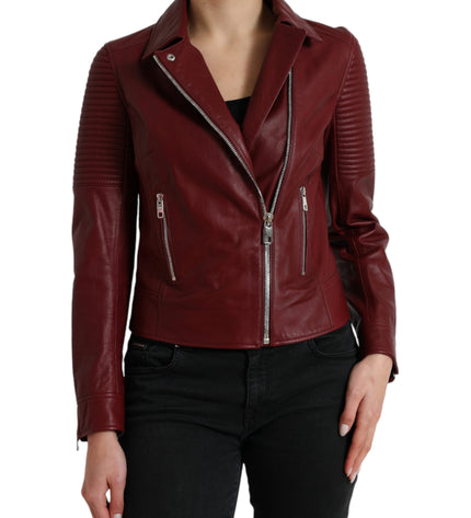 Dolce & Gabbana Bordeaux Biker Leather Jacket