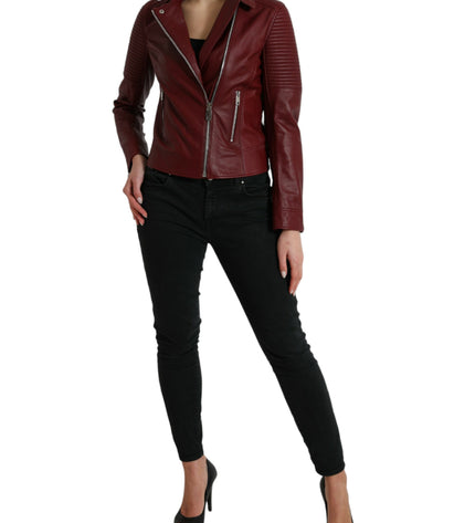 Dolce & Gabbana Bordeaux Biker Leather Jacket