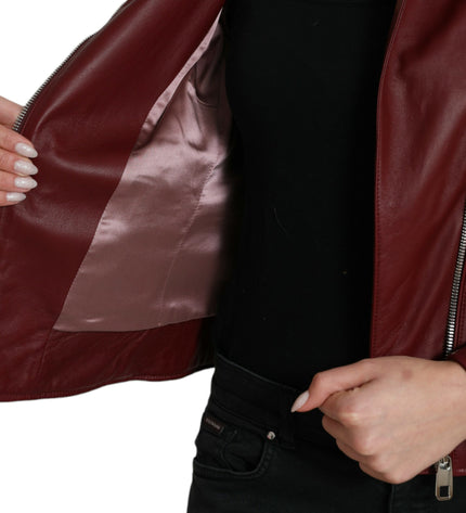 Dolce & Gabbana Bordeaux Biker Leather Jacket