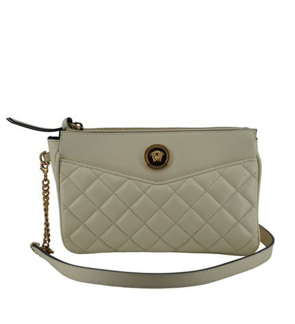 Versace Elegant White Lamb Leather Crossbody Pouch