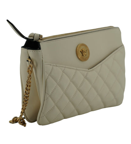 Versace Elegant White Lamb Leather Crossbody Pouch