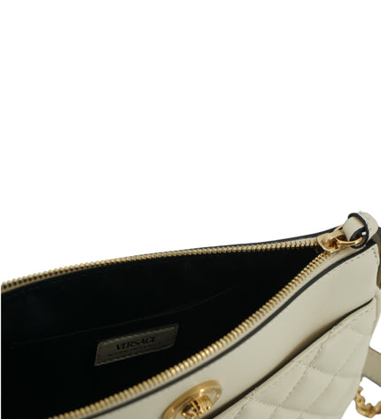 Versace Elegant White Lamb Leather Crossbody Pouch